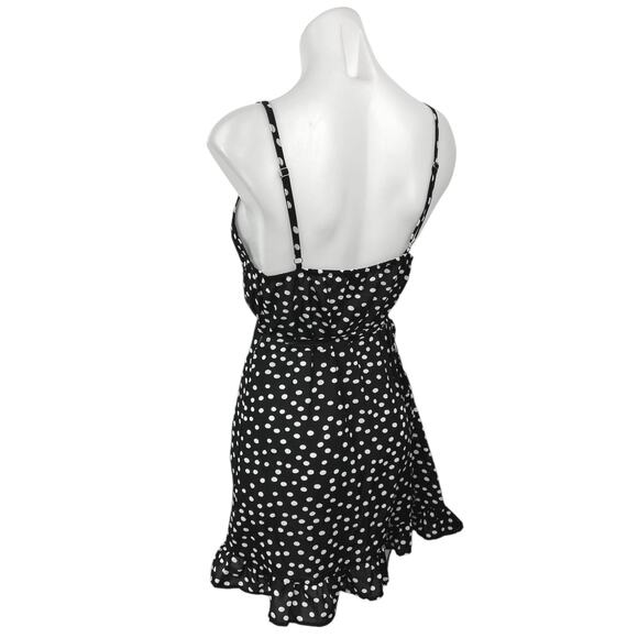 Princess Polly Black White Polka Dots Ruffle Sleeveless Mini Wrap Dress Size 8 - Picture 2 of 5